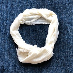 Ann Taylor Cream Crinkled Scarf / Pashmina with Silver Thread Accents